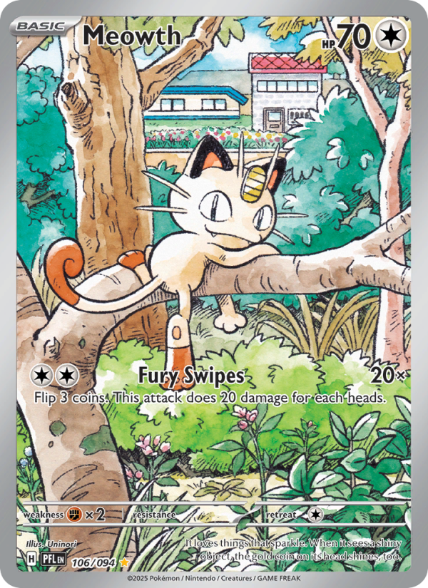 Meowth — Illustration rare card from Phantasmal Flames