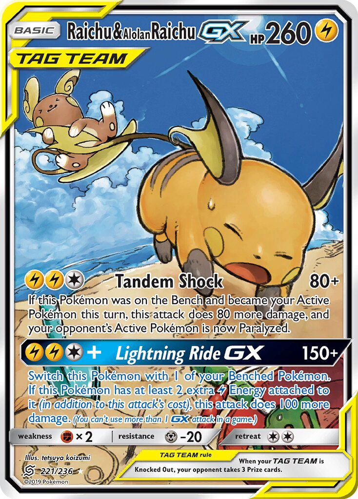 Raichu & Alolan Raichu GX — Ultra Rare card from Unified Minds