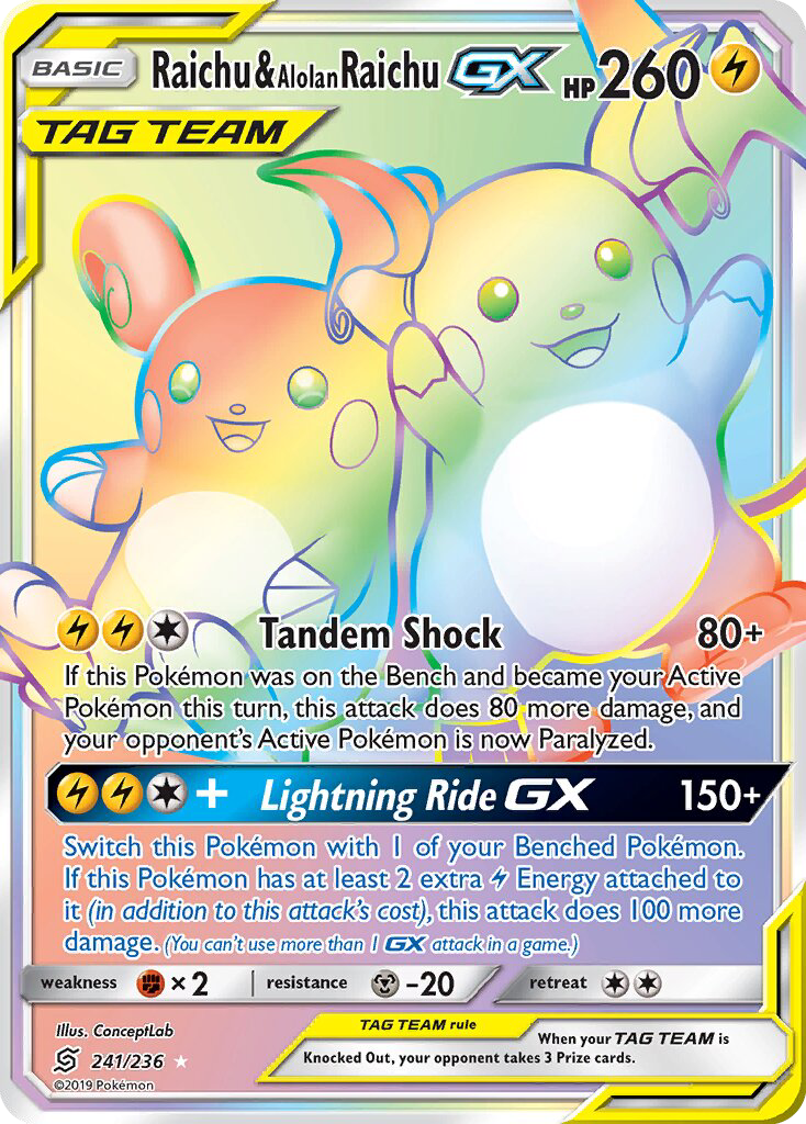 Raichu & Alolan Raichu GX — Secret Rare card from Unified Minds