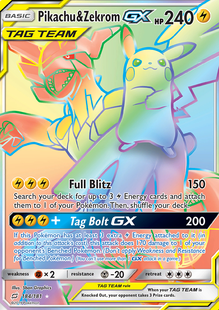 Pikachu & Zekrom GX — Secret Rare card from Team Up