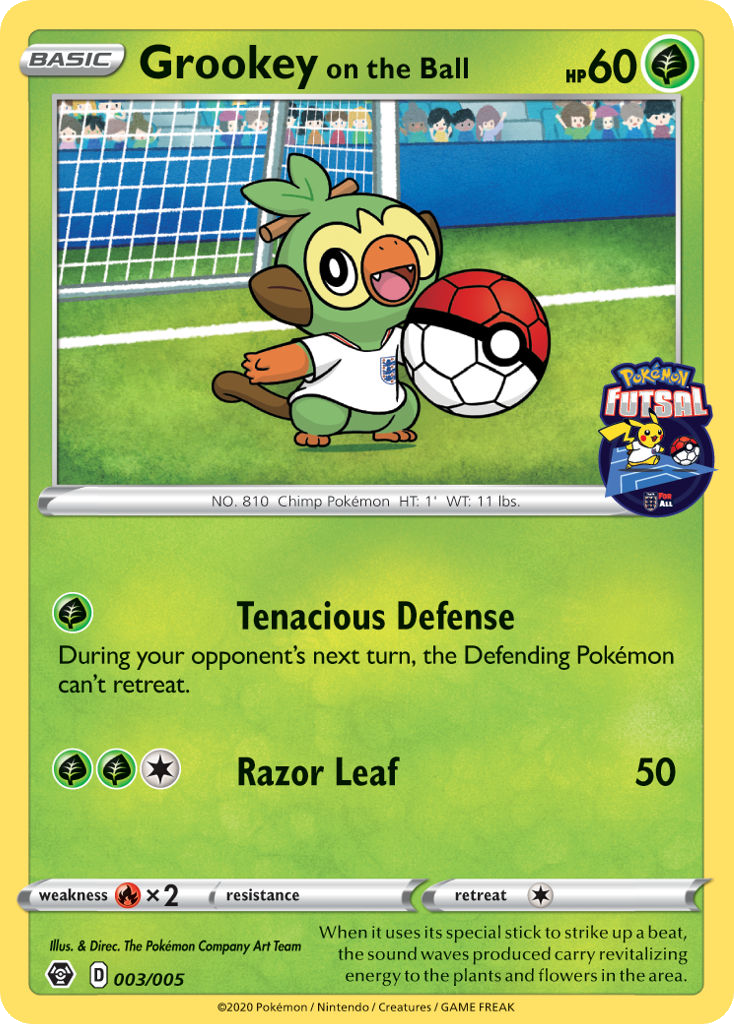 Grookey on the Ball — Holo Rare card from Pokémon Futsal 2020