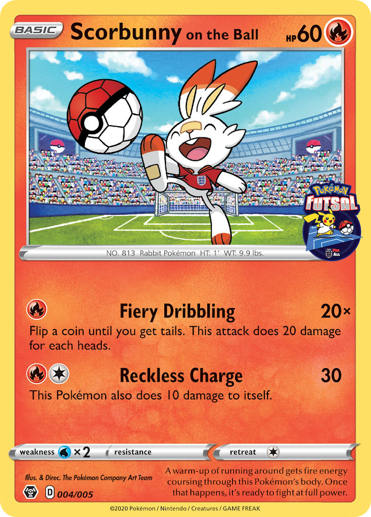Scorbunny on the Ball — Holo Rare card from Pokémon Futsal 2020